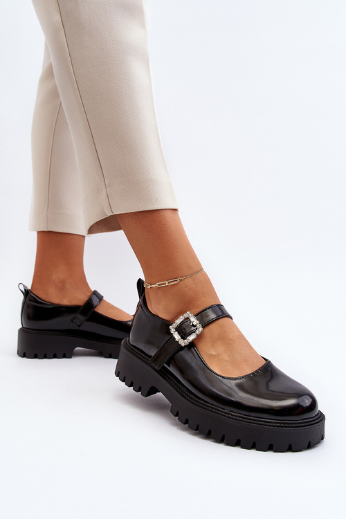 Damskie Lakierowane Półbuty Z Ozdobną Klamrą Czarne Lindnessa