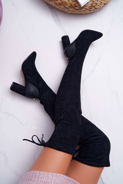 Kozaki Damskie Na Słupku Zamszowe Czarne Selfie