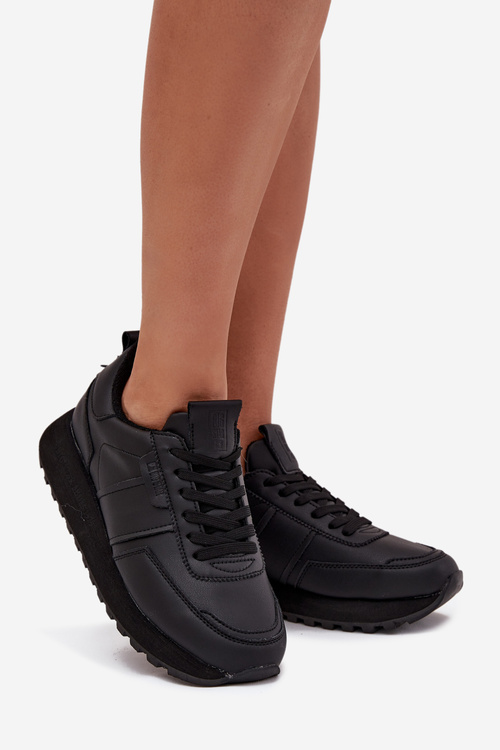 Skórzane Sneakersy Damskie Na Platformie Big Star OO274573 Hi-Poly System Czarne
