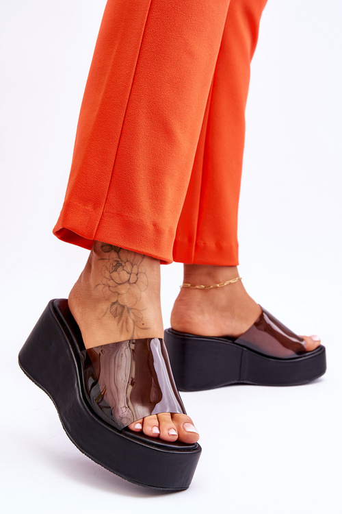 Damskie Transparentne Klapki Na Koturnie Czarne Eliane