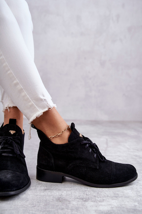 Zamszowe Botki Trzewiki Sznurowane Nicole 2781 Czarne