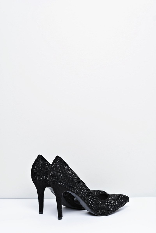 Szpilki Damskie Czarne Zamszowe Cyrkonie Asymetryczne Santee