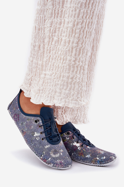 Półbuty Damskie Ze Skóry Naturalnej Wzorzyste Artiker 56C2691 Niebieskie