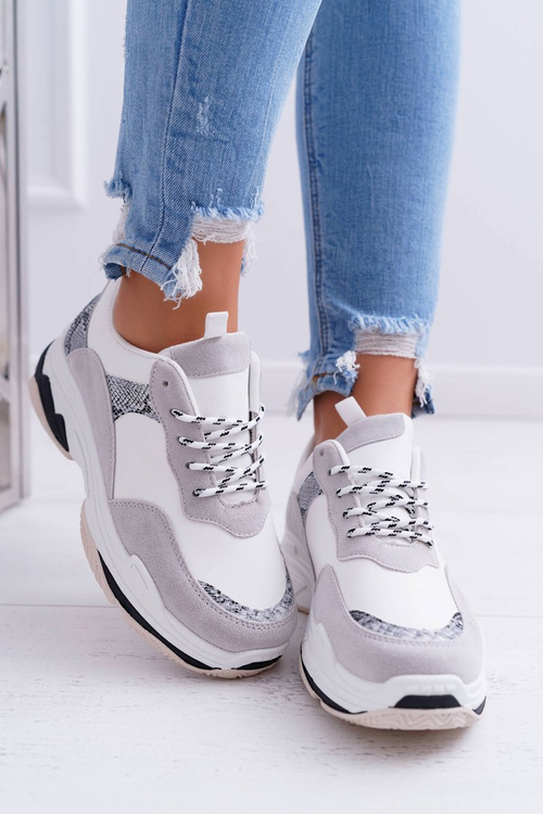 Sportowe Damskie Buty Gruba Podeszwa Białe Remember