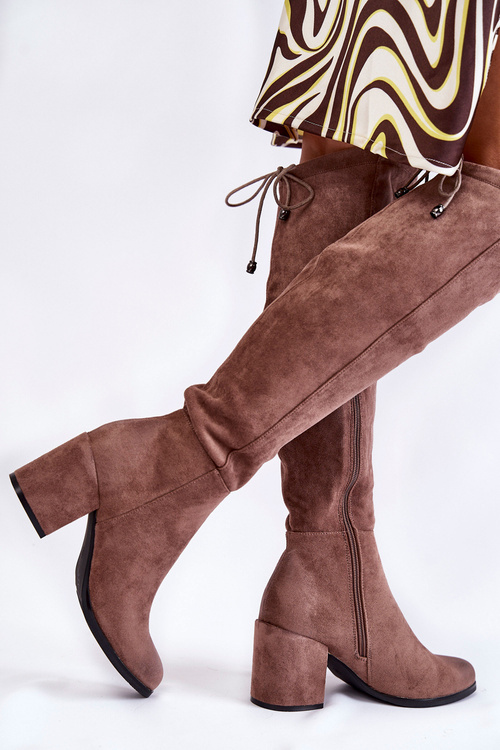 Damskie Zamszowe Kozaki Za Kolano La.Fi 270056TA-SU Jasnobrązowe