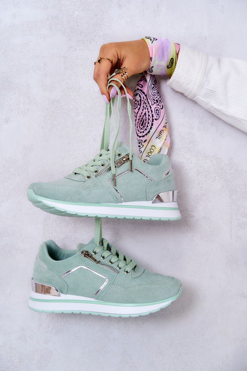 Zamszowe Buty Sportowe Na Platformie Jasnozielone Riverside