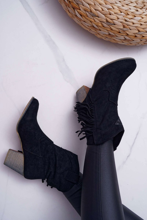 Botki Damskie Kowbojki z Klamrą Czarne Marciapo