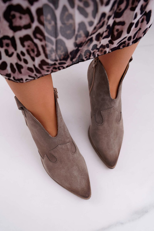 Botki Damskie Skórzane na Obcasie Cappuccino Chavai