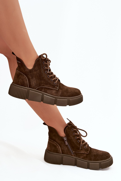 Zamszowe Niskie Botki Damskie Na Platformie Big Star SS274595 Brązowe