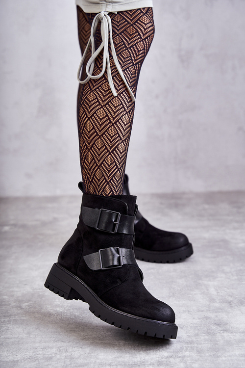 Zamszowe Damskie Botki Na Suwak Czarne Gritta