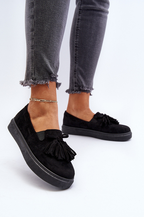 Damskie Espadryle Z Frędzlami Czarne Elorvia