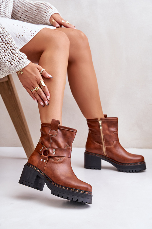 Damskie Skórzane Botki Na Zamek Lewski 3435 Brązowe