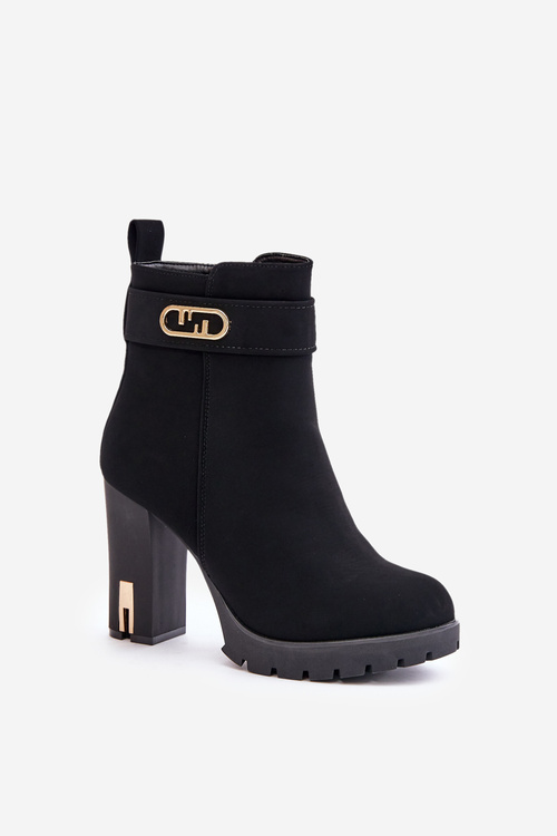 Ocieplane Botki Damskie Na Słupku Na Zamek Czarne Narielis