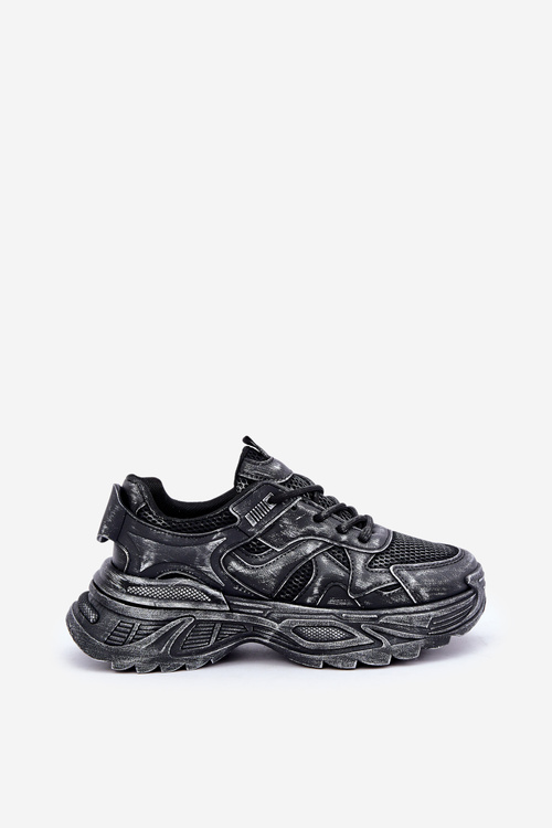 Sneakersy Damskie Z Przetarciami Na Platformie Czarne Seladwen