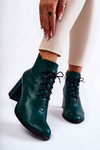 Damskie Skórzane Botki Na Słupku Zielone Carrice