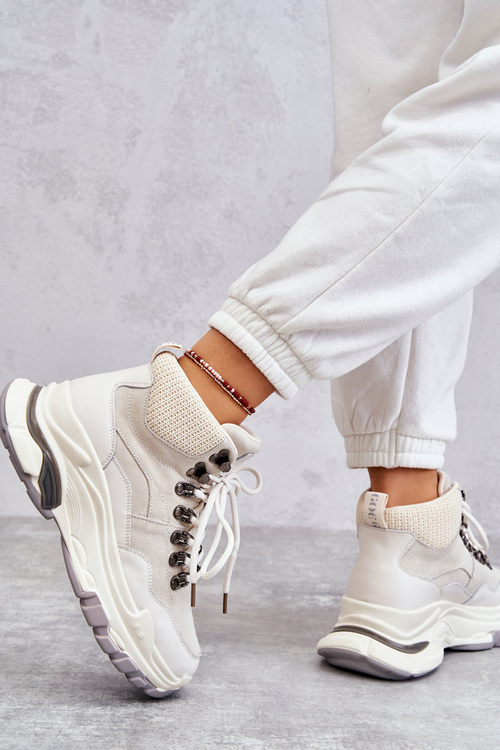 Damskie Wysokie Buty Sportowe GOE KK2N4097 Jasnobeżowe