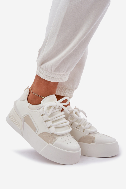 Sneakersy Damskie Z Grubymi Sznurówkami Na Platformie Białe Laloma