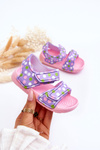 Piankowe Dziecięce Lekkie Sandałki We Wzory Różowo-Fioletowe Malaga