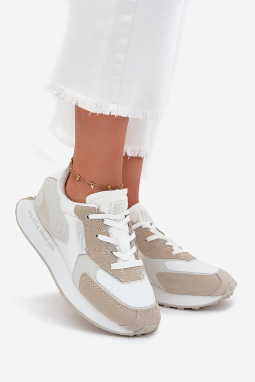 Skórzane Sneakersy Damskie Big Star OO274563 Hi-Poly System Białe