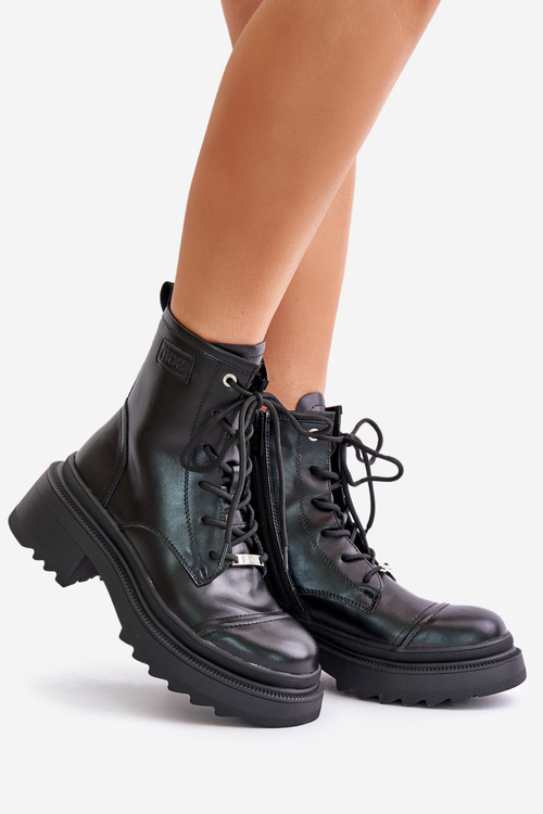 Damskie Workery Botki Ocieplane Ze Skóry Naturalnej Goe OO2N4115-W2 Czarne