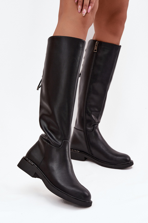 Ocieplane Kozaki Damskie Z Naturalnej Skóry Na Płaskim Obcasie Vinceza 66822 Czarne