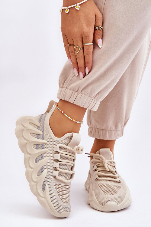 Damskie Modne Skarpetkowe Sneakersy Beżowe Daxo