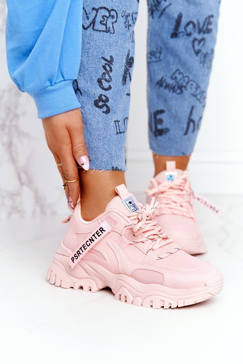 Damskie Sneakersy Na Masywnej Podeszwie Różowe Laugh