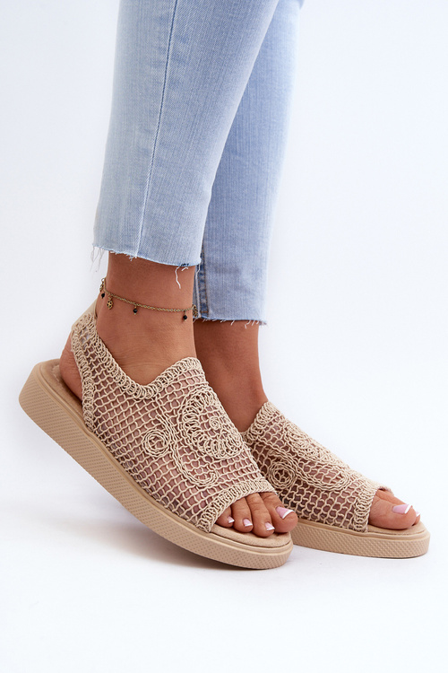 Ażurowe Sandały Damskie Na Platformie Beżowe Mennita