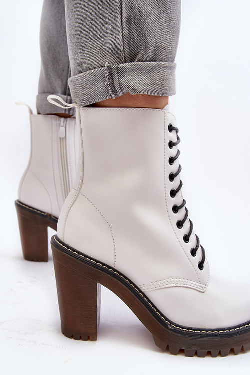 Botki Damskie Sznurowane Na Słupku Białe Arove