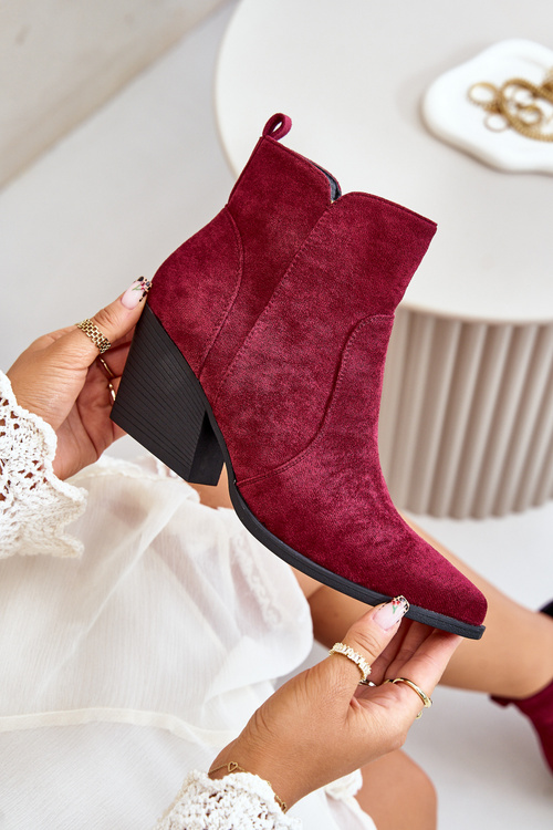 Ocieplane Botki Kowbojki Eko Zamszowe Na Zamek Bordowe Virtris