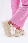 Skórzane Sneakersy Damskie Na Masywnej Platformie GOE RR2N4043 Beżowe