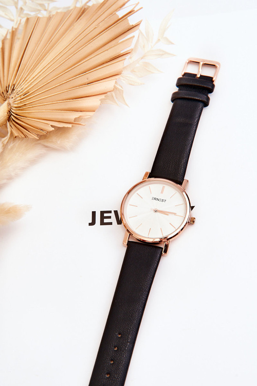 Damski Zegarek Z Różowo Złotą Kopertą Ernest Czarny Vega