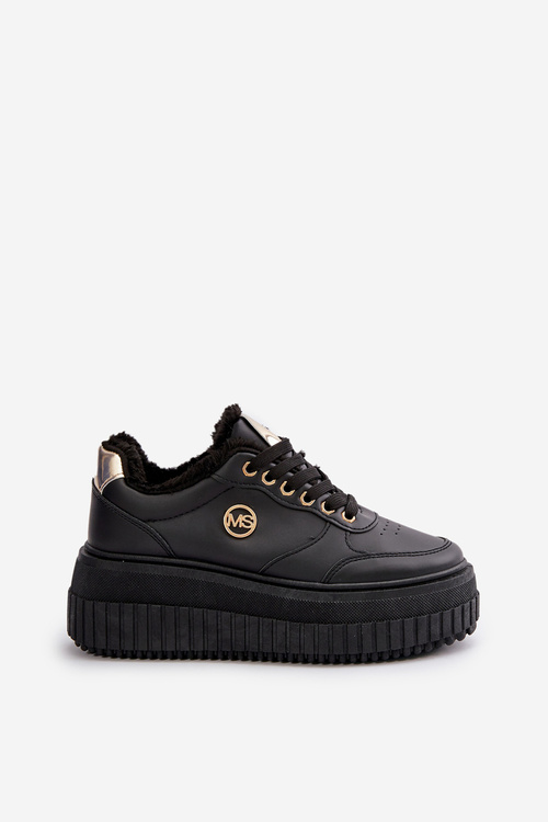 Sneakersy Buty Sportowe Damskie Ocieplane Na Masywnej Podeszwie Czarne Ardiela