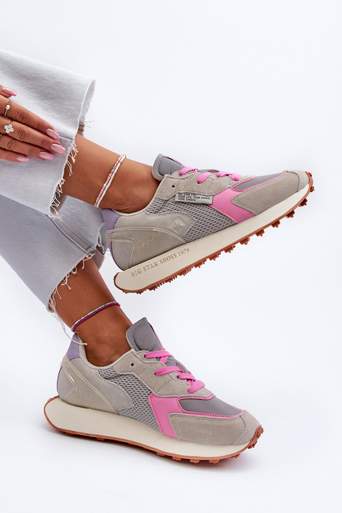 Sneakersy Damskie Na Platformie Memory Foam System Big Star NN274680 Szaro-Różowe