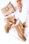 Zamszowe Botki Workery Lewski Shoes Wiązane 3069 Piaskowe