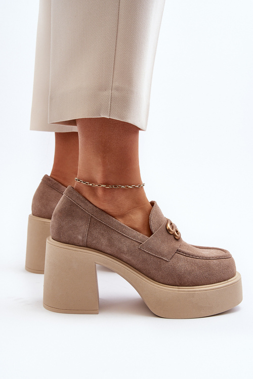 Zazoo 20170 Półbuty Zamszowe Damskie Na Słupku Beżowe