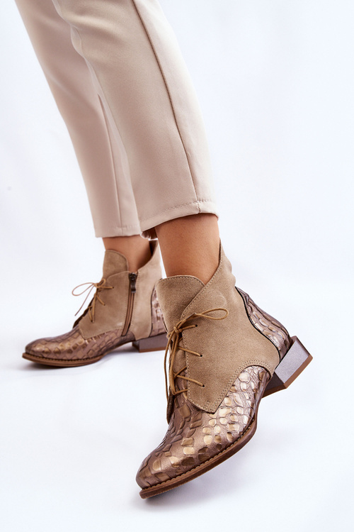 Skórzane Botki Na Płaskim Obcasie Maciejka 2878J-04 Beżowe