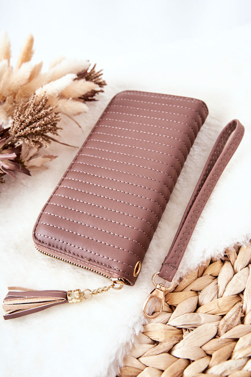 Duży Portfel Pikowany Z Paseczkiem Cappucino