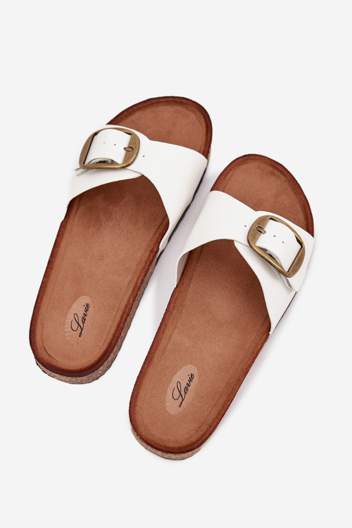 Klapki Damskie Na Korkowej Platformie Z Klamrą Białe Vianara