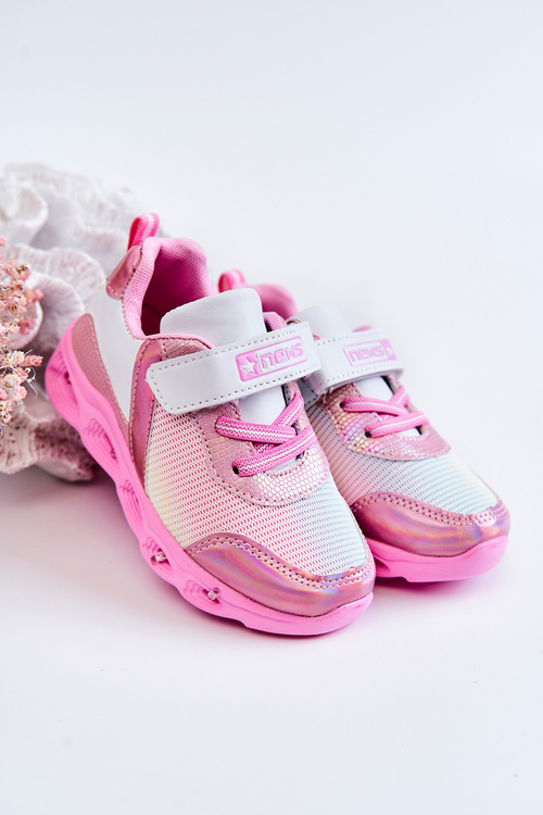 Dziecięce Skórzane Sportowe Buty Biało-Różowe Loopsy