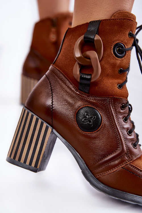 Damskie Skórzane Botki Maciejka 05599-29 Brązowe