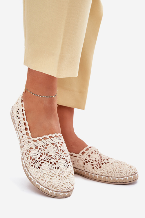Koronkowe Espadryle Damskie Beżowe Adelira