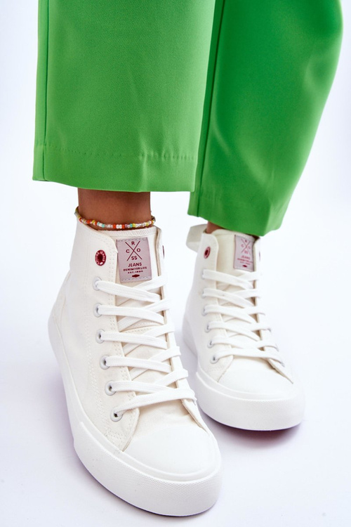 Damskie Klasyczne Wysokie Trampki Cross Jeans LL2R4086C Białe