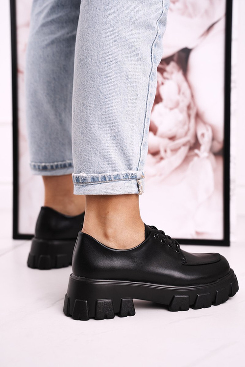 Damskie Półbuty Oxfordy Na Masywnej Platformie S.Barski HX23 Czarne