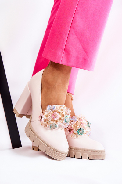 Eleganckie Czółenka Z Ozdobą Gładkie Jasnoróżowe Caterine