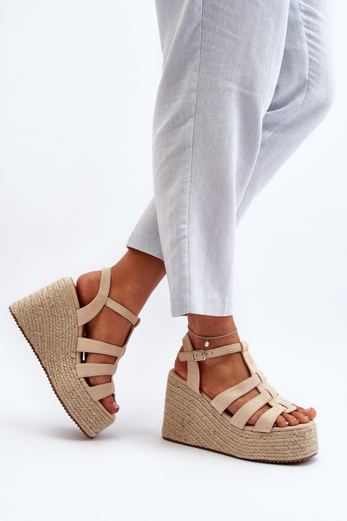 Sandały Na Koturnie Z Plecionką Beżowe Gnosis