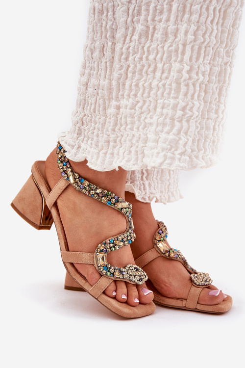 Sandały Damskie Na Słupku Z Kryształkami Artiker 56C1377 Beżowe