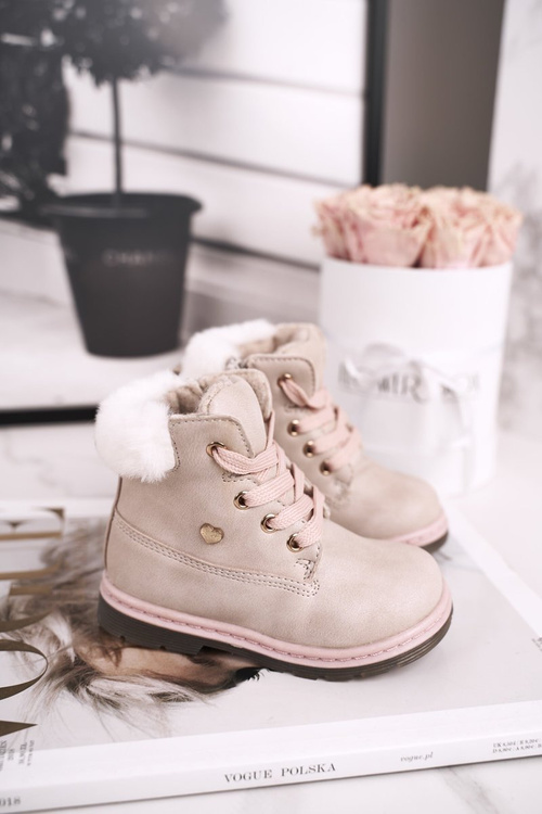 Dziecięce Ocieplane Trapery Botki Beżowe Maestro