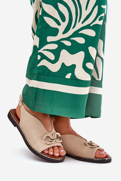 Sandały Na Płaskim Obcasie Z Ozdobą Eko Skóra Beżowe Tillireta