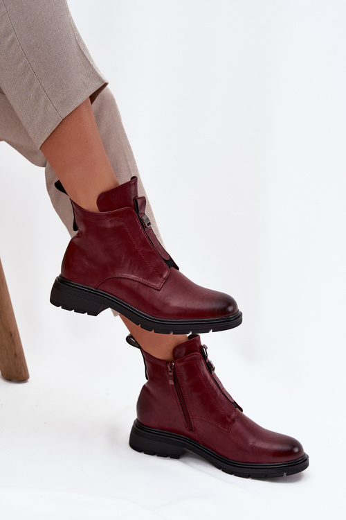 Ocieplane Botki Damskie Na Zamek Z Ozdobnym Detalem Bordowe Roselle